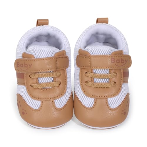 WaiHeikki Infant Baby Boys Girls First Walking Shoes Fashionable Cute Contrast Color Comfortable Non Slip Casual Sneakers (Khaki, 12-18 Months)