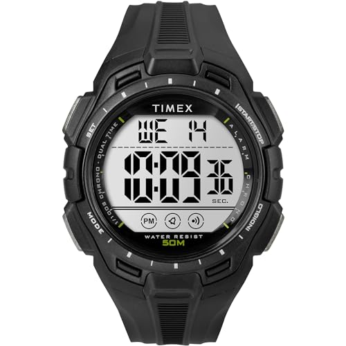 Timex Sport - Reloj de 43 mm para hombre, correa de resina negra, esfera digital, caja negra...