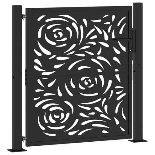 vidaXL Gartentor Schwarz 100x100 cm Stahl Flammen-Design, Zauntor, Outdoor Tor, Eisentor, Sicherheitstor, Einfahrtstor, Metall Zauntor