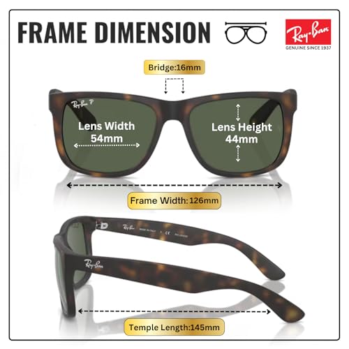 Image of Ray-Ban RB4165 JUSTIN CLASSIC Square Shaped Sunglasses for Men with Official RAYBAN Eyewear Kit