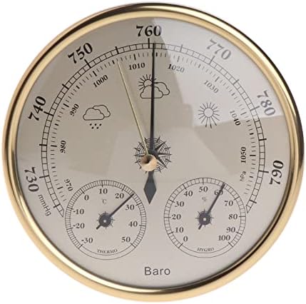 RQWEIN 3 In 1 Barometer Wall Hanging Barometer Dial Type Barometer -30~50 0~100% RH 970~1050hPa Wall Mounted Household Barometer Thermometer Hygrometer Weather Station Hanging,Golden