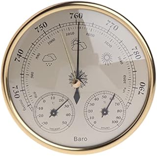 RQWEIN 3 In 1 Barometer Wall Hanging Barometer Dial Type Barometer -30~50 0~100% RH 970~1050hPa Wall Mounted Household Barometer Thermometer Hygrometer Weather Station Hanging,Golden