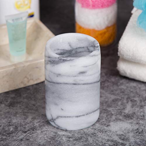Creative Home Natural Marble Spa Collection Tumbler Toothbrush Holder Makeup Brush Holder Bathroom Countertop Organizer, 3.3" Diam. X 4.5" H, Off-White #TOP1