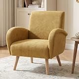 chairus Fauteuil de Loisirs en Chenille Modern Chaise de Relaxation pour Salon Sofa de Chambre avec Pieds en Bois (Jaune)