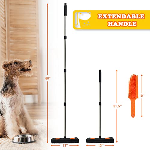 Goldcolin Rubber Broom For Pet Hair Remover, Carpet Rake Fur Remover Broom With Squeegee, Carpet Rake For Pet Hair Removal, Pet Hair Rubber Broom For Fluff Carpet, Hardwood Floor, Tile, Window #TOP4