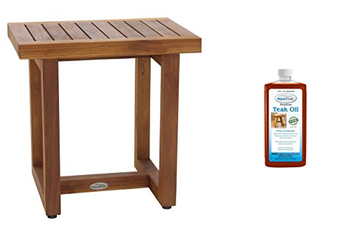 Image of AquaTeak The Original 18 inch Spa Teak Shower Bench & AquaTeak Premium Teak Oil