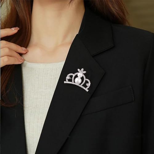 Image of YUNXI King Queen Royal Crown Brooch For Women Men Fashion Gold Silver Rhinestones Crystal Brooches Pin Wedding Party Banquet Birthday