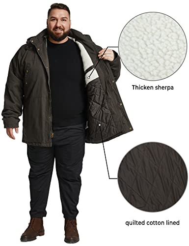 Image of Soularge Men's Big and Tall Military Winter Warm Parka Jacket with Hood | Thickened Cotton Shell,Warm Sherpa Lined,Multi Pockets,Detachable Hood,Windproof