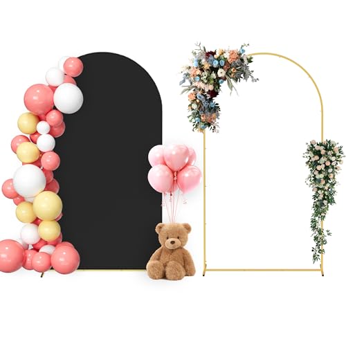 Neatsure Arch Backdrop Stand and Cover Set, 7.2FT Metal Photo Balloon Arch Backdrop Stand for Wedding Birthday Party Baby Shower Ceremony Graduation Decoration, Black