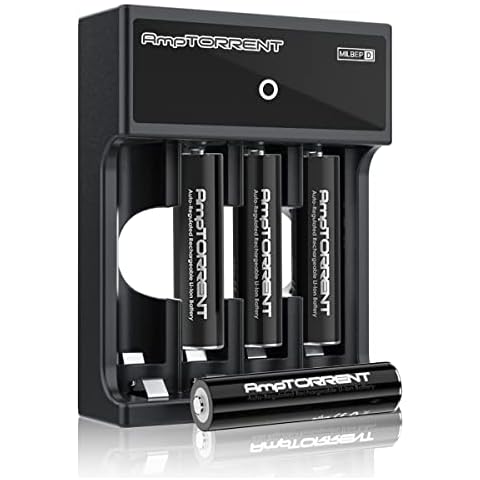 AmpTORRENT Rechargeable Lithium AAA Batteries, 1100mWh AAA Lithium Rechargeable Batteries, AAA Lithium Batteries with Charger, Long Lasting, 1.5V Constant Output, 1.5h Fast Charge, Low Self Discharge Cover