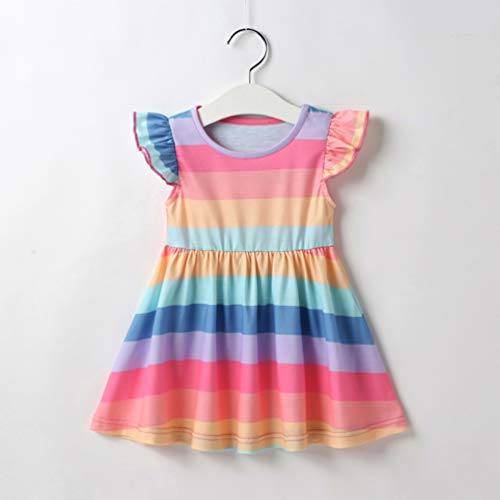 NUOBESTY Vestido infantil sem mangas com listras de arco-íris 120 cm