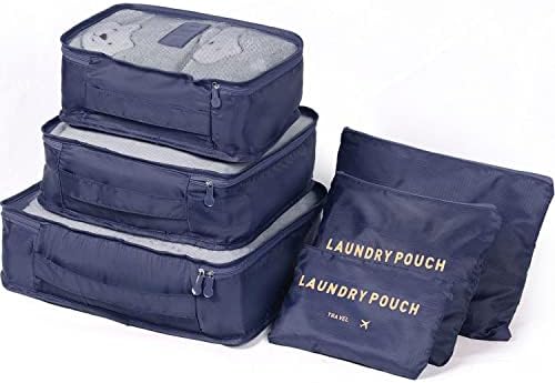 Packing Cubes, WantGor 6 PCS Travel Storage Bag Packing Organizer Sets Luggage Compression Pouches (Navy Blue)