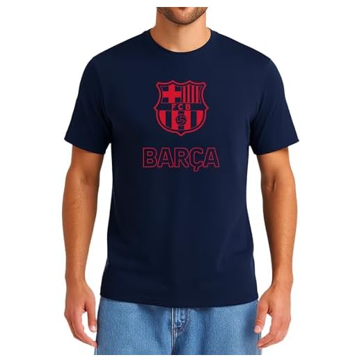 FC Barcelona Official Soccer T-Shirt for Men, Mens Sports Short-Sleeve Crew Cotton Tees, Licensed Barça Tees for Men (Navy Blue, Small)