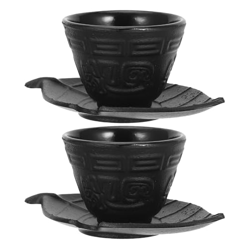 MUELODSIC Tazza da tè in Ghisa Stile Cinese con Piattino Tazza Vintage Resistente per Servizio da tè e caffè Decorazione da Cucina Set