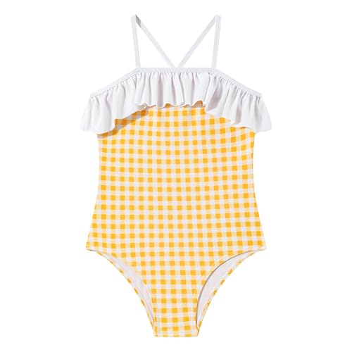 Image of LIZENS Girls One Piece Swimwear Checker Print Ruffles Bathing Suit for Kids Size 2-12