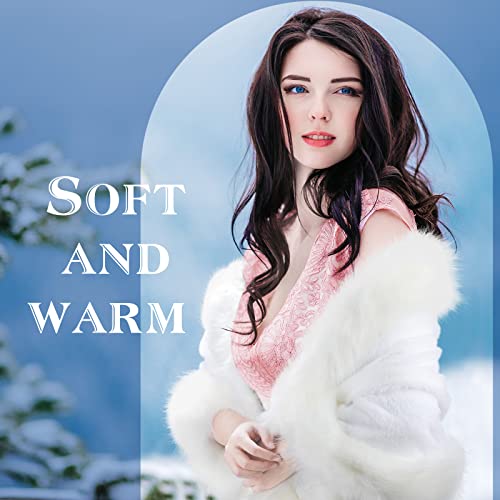 SATINIOR 1920s Faux Fur Wrap Shawl Women's Fur Cloak Cape Shawl Luxury Bridal Cape Pearl Rhinestone Brooches4