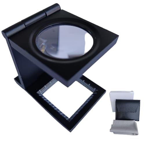 LELE MAKE® Lupa de Bolsillo Profesional 10x METÁLICA + Regalo Bolsa + Gamuza | Cuenta Hilos para Textil, Artes Gráficas y Relojero | Lupa Plegable para Monedas.