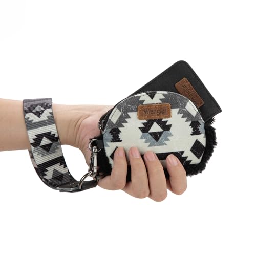 Image of Wrangler Western Keychain Wristlet Wallets for Women Dual Pouch Wristlet Sherpa Coin Purse for Women Keychain Card Holder WG166-W0051BK
