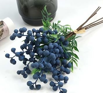 1Pc Blue Artificial Berries,Simulation Flowers Lifelike Blueberry with Stems Fake Christmas Fruit Blueberries for DIY Bridal Bouquet Home Decor,Artificial Plants and Flowers,Artificial Fruit