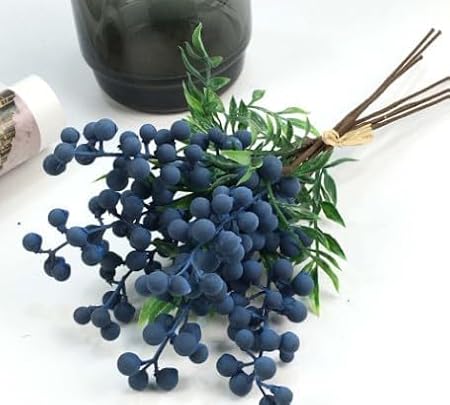 1Pc Blue Artificial Berries,Simulation Flowers Lifelike Blueberry with Stems Fake Christmas Fruit Blueberries for DIY Bridal Bouquet Home Decor,Artificial Plants and Flowers,Artificial Fruit