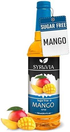 Syruvia Sugar-Free Mango Syrup - 25.4 fl oz. Premium Coffee Flavoring Syrup. 0 Calories, Kosher, and Gluten-Free. Ideal for Drinks, Sodas, Shakes, Desserts, and More.