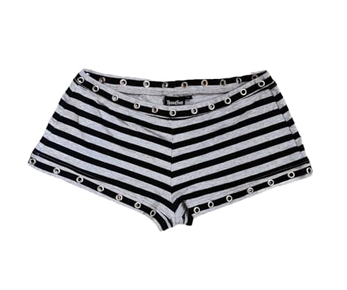 Y2K Mini Shorts Harajuku Cute Bottoms Goth Casual Womens Sexy Vintage Fashion Street Patchwork Emo Short (Black Grey,Large)