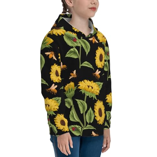 Bees and Sunflowers Kids Pullover Hoodies Boys Sweatshirts Girls Athletic Clothes with Pocket3