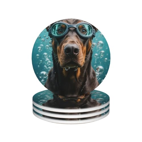 4 Pcs Doberman Ceramic Drink Coasters