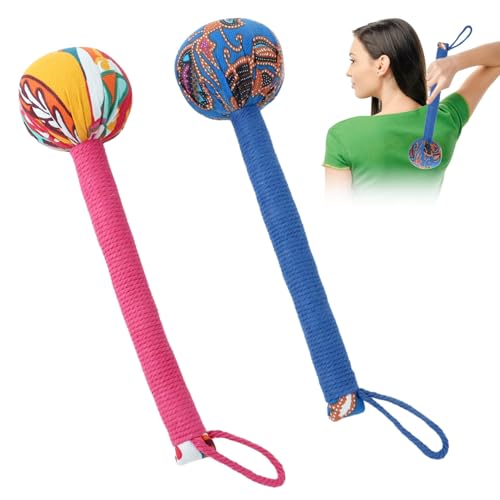 OnVisit 2PCS Herbal Wormwood Lymphatic Drainage Manual Hammer Massage Longer Handle Manual Back Massager for Shoulder, Neck & Muscle Pain Reliefï¼ˆRed/Blueï¼‰