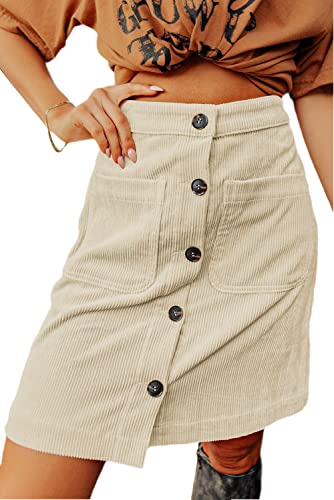 Happy Sailed Women's Corduroy Skirts Fall Winter High Waisted Button