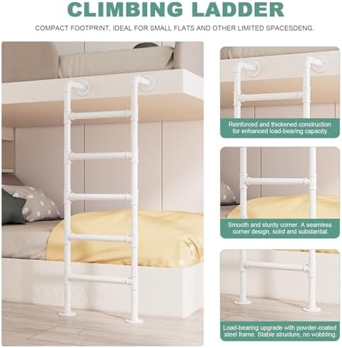 Space-Saving White Metal Window Well Ladder, 3.3ft Floor Standing Climb Ladder for Basement, Dorm, Library, Warehouse, RV, Boat - Durable & Easy Access