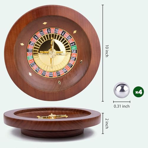 WodGod 10 Inch Wooden Roulette Wheel,Professional Solid Wood Casino Roulette Wheels for Adults,with 4 Roulette Balls,Perfect for Home Game Night and Entertainment Party by WodGod - Image 2