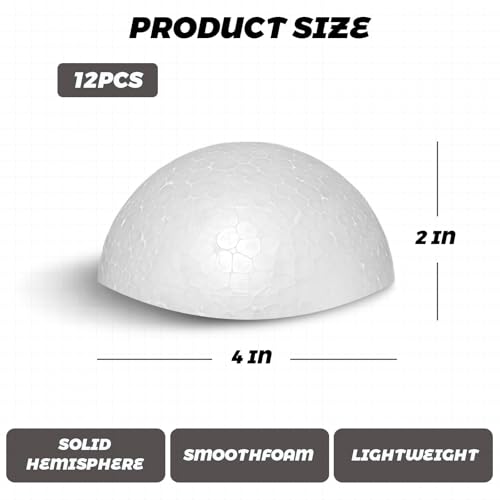 image for WERJOURU 12PC 4 Inch Styrofoam Half Balls, Solid White Half Round Foam