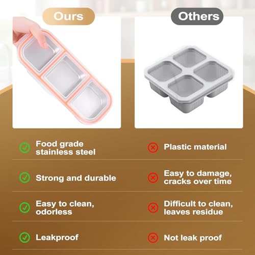 Image of Stainless Steel 3-Compartment Lunch Box with Leakproof Lid | Bento Snack Container with Airtight Silicone Seal | Portable Food Storage for Kids & Adults