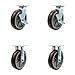 Stainless Steel Polyurethane on Polyolefin Swivel Top Plate Caster Set 4 w/8" x 2" Maroon Wheels-Includes 2 Swivel w/Brakes and Bolt on Swivel Locks&2 Rigid-4000lbs Total Capacity-Service Caster Brand