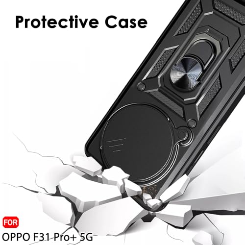 Image of TheGiftKart Tough Armor Bumper Back Cover Case for Oppo F31 Pro Plus 5G | KickStand & Ring Holder | 360 Degree Protection Back Cover Case for Oppo F31 Pro Plus (PC & TPU, Rotating Camera Cover, Black)