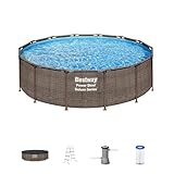Bestway Power Steel 14’ x 42” Round Above Ground Outdoor Backyard Swimming Pool Set with 1,000 GPH Filter Pump, Ladder, and Pool Cover