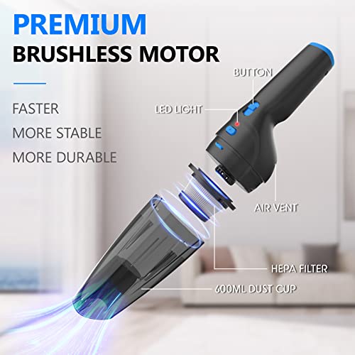 Cordless Handheld Vacuum Cleaner, Car Vacuum Cordless Rechargeable With 20 Mins Runtime, Powerful Lightweight Hand Held Vacuum With 10000 Pa Strong Suction For Mini Vacuum For Pet, Car, Home-Blue #TOP6