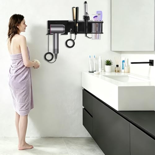 Yimerlen Hair Dryer Holder Wall Mounted, 3-in-1 Hair Tool Organizers Wall Mount, Stroage Rack for Blow Dryer, Curling Iron and Straightener, Hot Tools Organizer for Bathroom by Yimerlen - Image 2