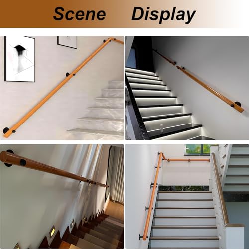 Balustrade escalier bois 300cm avec supports de fixation murale solides - 5