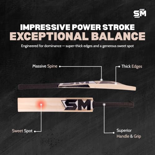 Image of SM Elite Kashmir Willow Cricket Bat | Top-Grade Willow | Best-in-Range Bat | Wooden Cricket Bat | Massive Profile | Thick Edges | Rebound Technology | Superior Craftsmanship | Size SH