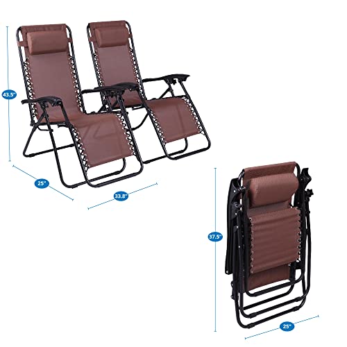 Zero Gravity Chairs Set Of 2 Pool Lounge Chair Zero Gravity Recliner Zero Gravity Lounge Chair Antigravity Chairs Anti Gravity Chair Folding Reclining Camping Chair With Headrest By Naomi Home - Brown #TOP2