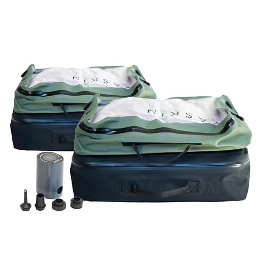 Taskin AirMAX | Heavy-duty Vacuum Compression Packing Cubes | 4X Set (2X Black + 2X Olive Green) + Mini Pump