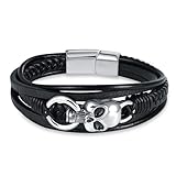 ★Material★ Leather-Stainless Steel Bracelet; Exquisite Technology, Creative Design and High Quality! ★Size★ Bracelet Length: 20cm, Skull: 4.5x1.8cm, Bracelet Weight: 36.1g. ★Style★ Stainless steel creative men's jewellery with fashionable and persona...