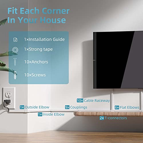 Cord Cover Raceway Kit, 157In Cable Cover Channel, Paintable Cord Concealer System Cable Hider, Cord Wires, Hiding Wall Mount Tv Powers Cords In Home Office, 10X L15.7In X W0.95In X H0.55In, White #TOP5