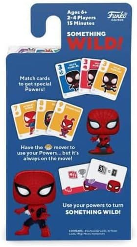 Back of the Funko Something Wild! Marvel Spider-Man game box showing game setup and gameplay instructions.