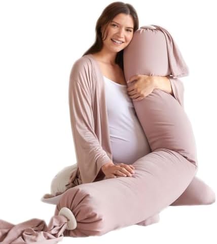 bbhugme Pregnancy Pillow, Dusty Pink - Adjustable Firmness & Shape