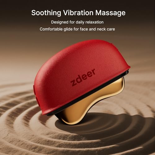 ZDEER Electric Gua Sha Facial Care Set – Heated Brass Face & Neck Massager with Red Light Therapy & Soothing Vibration, Includes 2 × 10ml Massage Oils for Face & Body Care