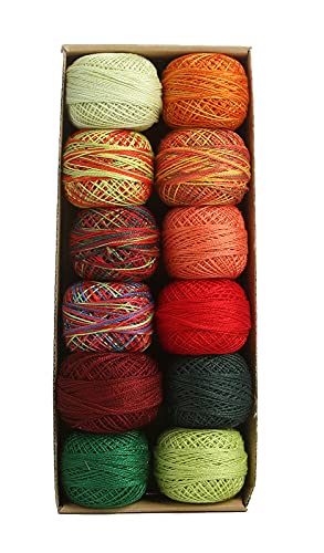 Image of Valdani Pearl Cotton Sz 12 | Accents 1 Joy to the World | 12 Balls 109 Yds | 12-Ball Collection, Hand-Dyed Egyptian Cotton, Colorfast, Size 12 (100m /109 yds, 10g ball), Non-Divisible