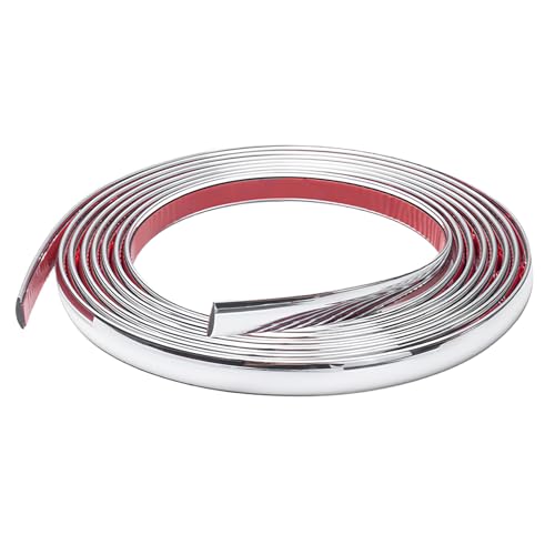 Chrome Trim, 1cm × 5m Silver Flexible Molding Trim Self Adhesive Automotive Chrome Tape Car Trim Tape Peel and Stick Metallic Mirror Frame Edging Decorative Strip for Wall Door Furniture Car